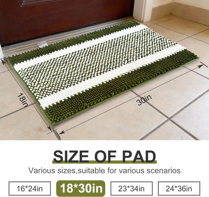 pobopobo Dog Door Mat for Muddy Paws - Absorbent & Washable Chenille Rug, Non-Slip Dirt Trapper for Indoor Outdoor Entryway, Quick Dry Pet Mat for Muddy Dogs (Striped Gray-Blue&White, 24" x 16")
