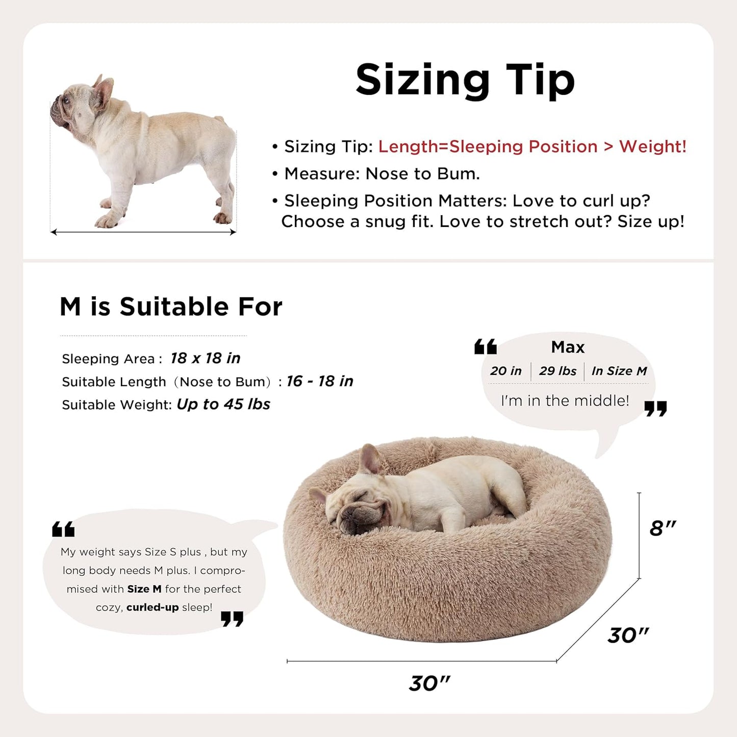 Bedsure Calming Dog Bed Medium Size Dog - Donut Washable Medium Pet Bed, 30 inches Anti-Slip Round Fluffy Plush Faux Fur Cat Bed, Fits up to 45 lbs Pets, Camel