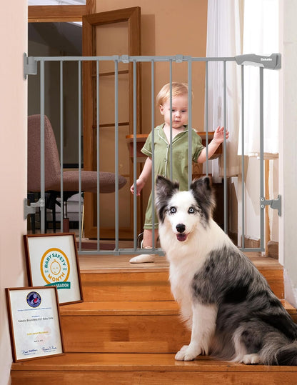 Babelio Baby Gate for Stairs, Kitchen & Doorways, 26-43" W 28" H No Bottom Bar| Easy Installation| One-Handed Operation| Auto-Close| Hardware Mount (Drill Needed) Safety Dog/Pet Gate Indoor (White)