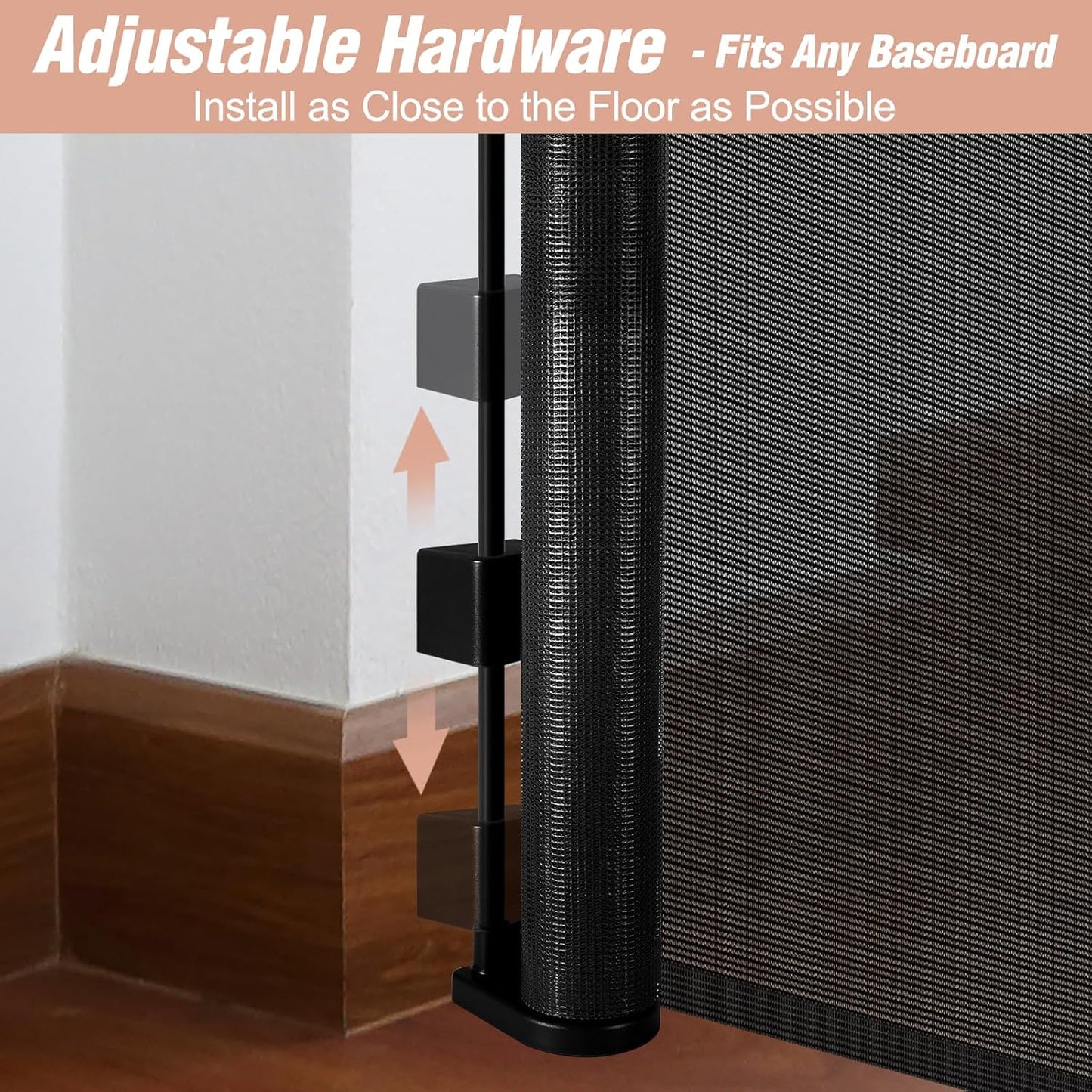 Reinforced 42" Tall Retractable Dog Gate, 155" Extra Long Retractable Baby Gate with Support Rods - Prevent Crawling Under, Indoor/Outdoor Retractable Gate Extra Tall Baby Gate Retractable Fence/Black