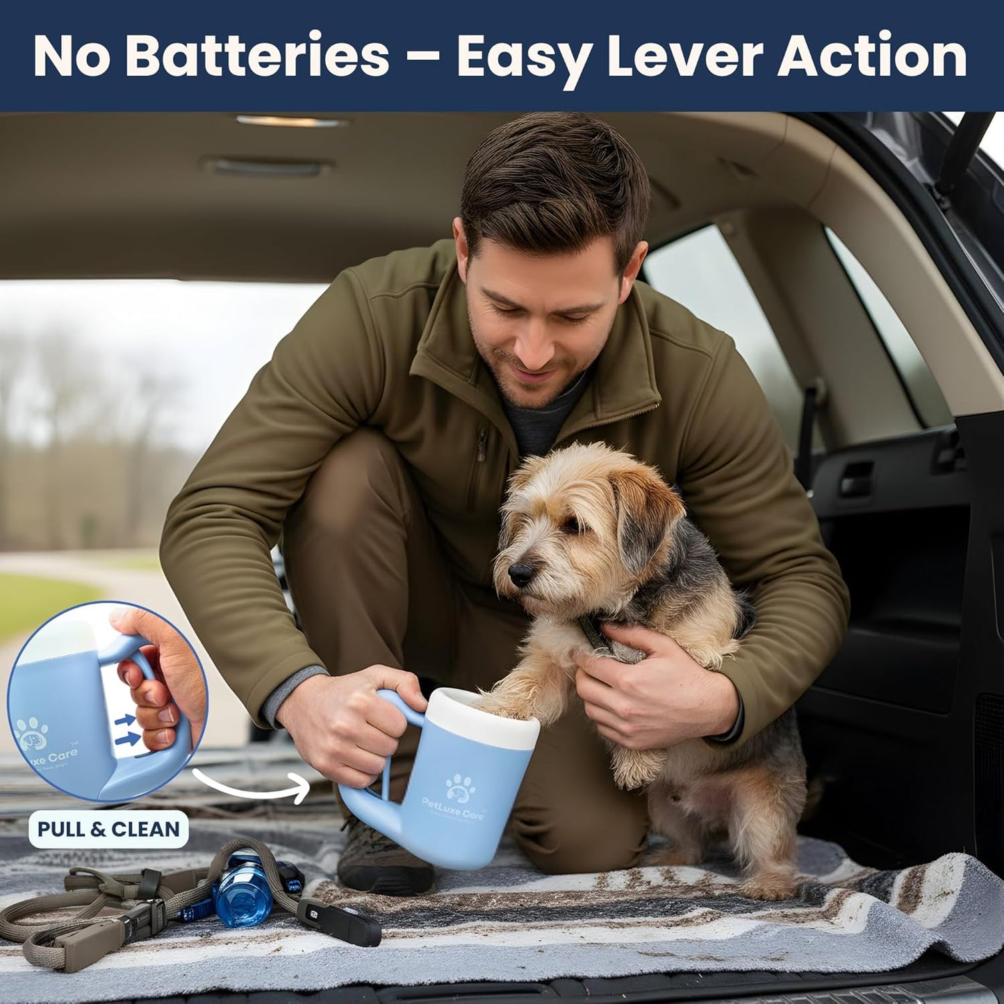 Dog Paw Washer Kit - Includes Paw Cleaner Cup, Towel, Pet Bath Brush & Moisturizing Balm - Dog Foot Washer for Muddy Paws, ideal for Small & Medium Dogs (Blue, Small)