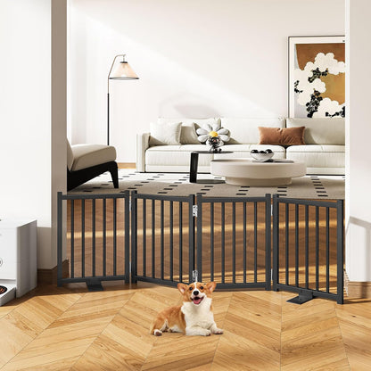 Snughome Short Dog Gate Indoor, 16" High Freestanding Small Dog Door Gates with Support Feet, Expands Up to 48’’ Wide Foldable Pet Gate for Doorway, 4 Panel Folding Pet Door Pet Fence for Puppy, White