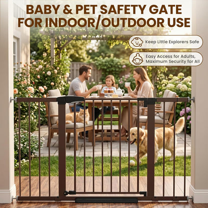 Mumeasy Baby Gate Extra Wide, 29.7-51'' Pressure Mounted Dog Gate with Walk Thru Door, Auto Close Pet Gate for House, Stairs, Doorways,Black