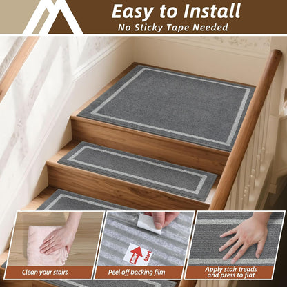 COSY HOMEER Soft Stair Treads Non-Slip Carpet Mat 28inX9in Indoor Stair Runners for Wooden Steps,Stair Rugs for Kids and Dogs, 100% Polyester TPE Backing 4pcs,Beige