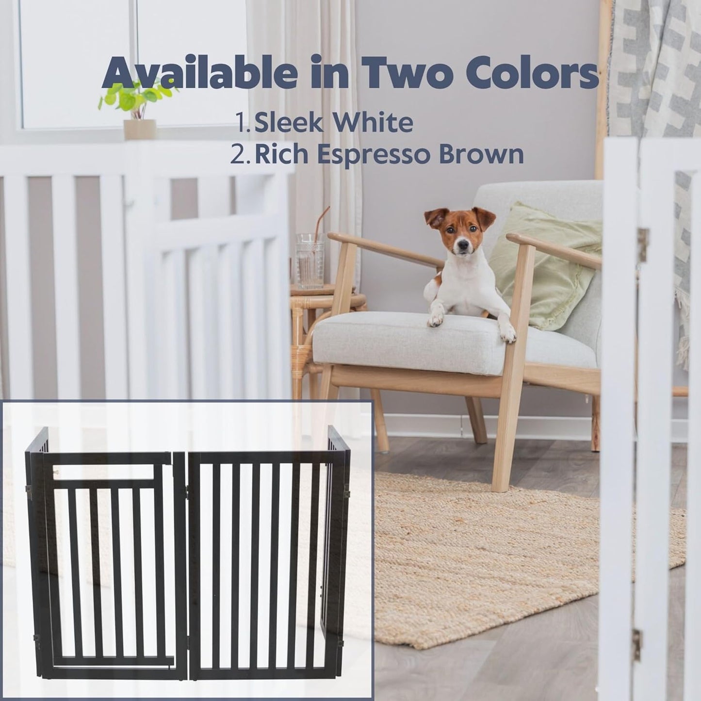 Trixie Freestanding 4-Panel Pet Gate, 31.5-in Tall Foldable Indoor Dog Barrier Fence, 81.2-in Max Width with Walk-Thru-Door, White