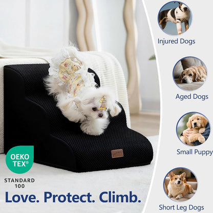 GoGoBunny Ramp Dog Stairs for Couch Sofa and Chair 15.7" H, 3-Step Pet Steps for Small Dogs and Cats, Non-Slip Waterproof Fabric Cover, Stable and Balanced Indoor Step, Pets Friendly, Grey