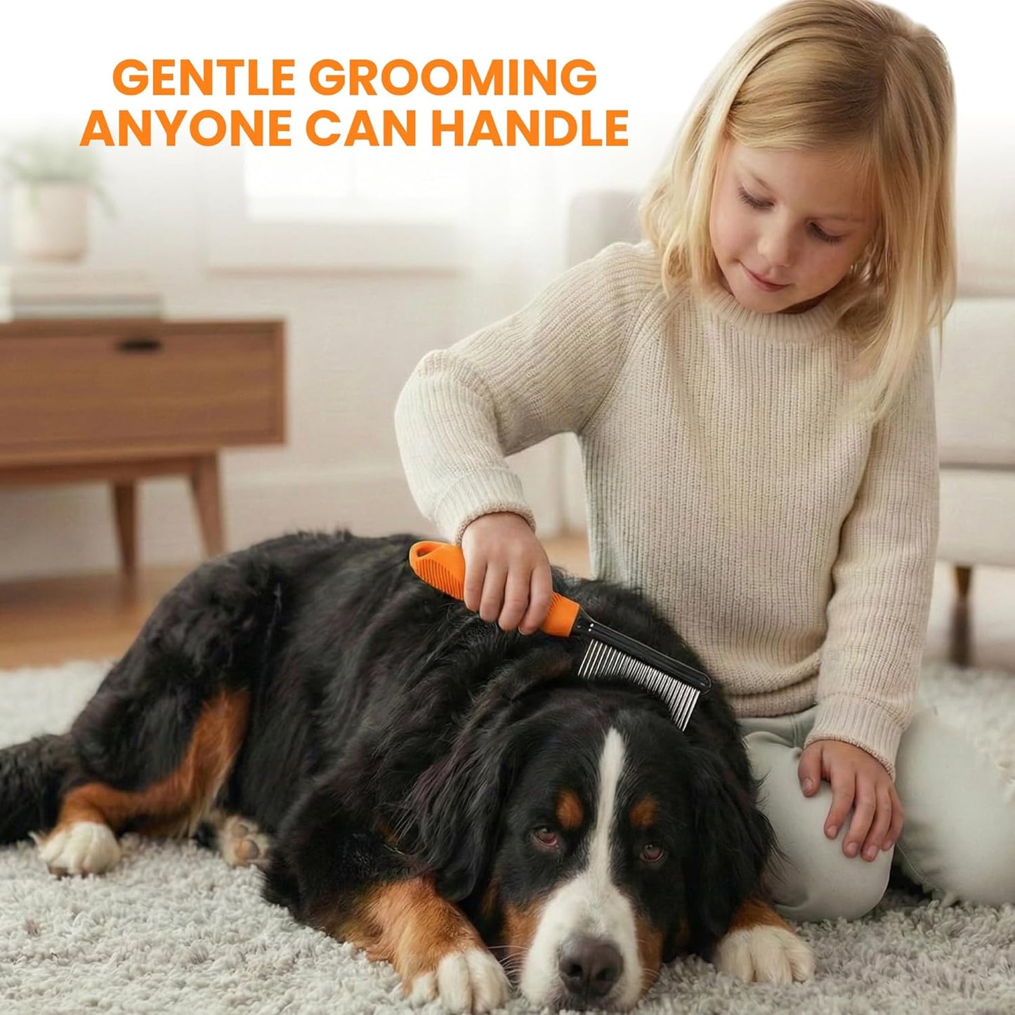 Poodle Dematting Fur Rake Comb Brush for Dogs and Cats - Long 2.5" Steel Safety Blades Metal Comb for Detangling Matted or Knotted Undercoat Hair (Orange)