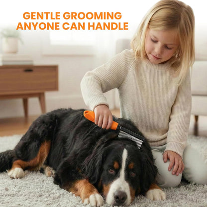 Poodle Dematting Fur Rake Comb Brush for Dogs and Cats - Long 2.5" Steel Safety Blades Metal Comb for Detangling Matted or Knotted Undercoat Hair (Orange)