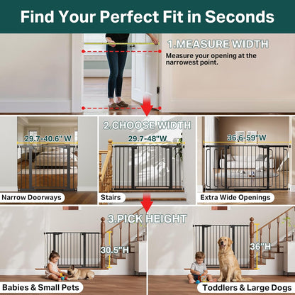 Cumbor 36.6-64" Extra Wide Baby Gate for Stairs, Dog Gates for Doorways, Auto-Close Pet Gate Indoor, Pressure Mounted Walk Through Safety Child Gate for Kids Toddler, Tall Pet Puppy Fence Gate, Brown