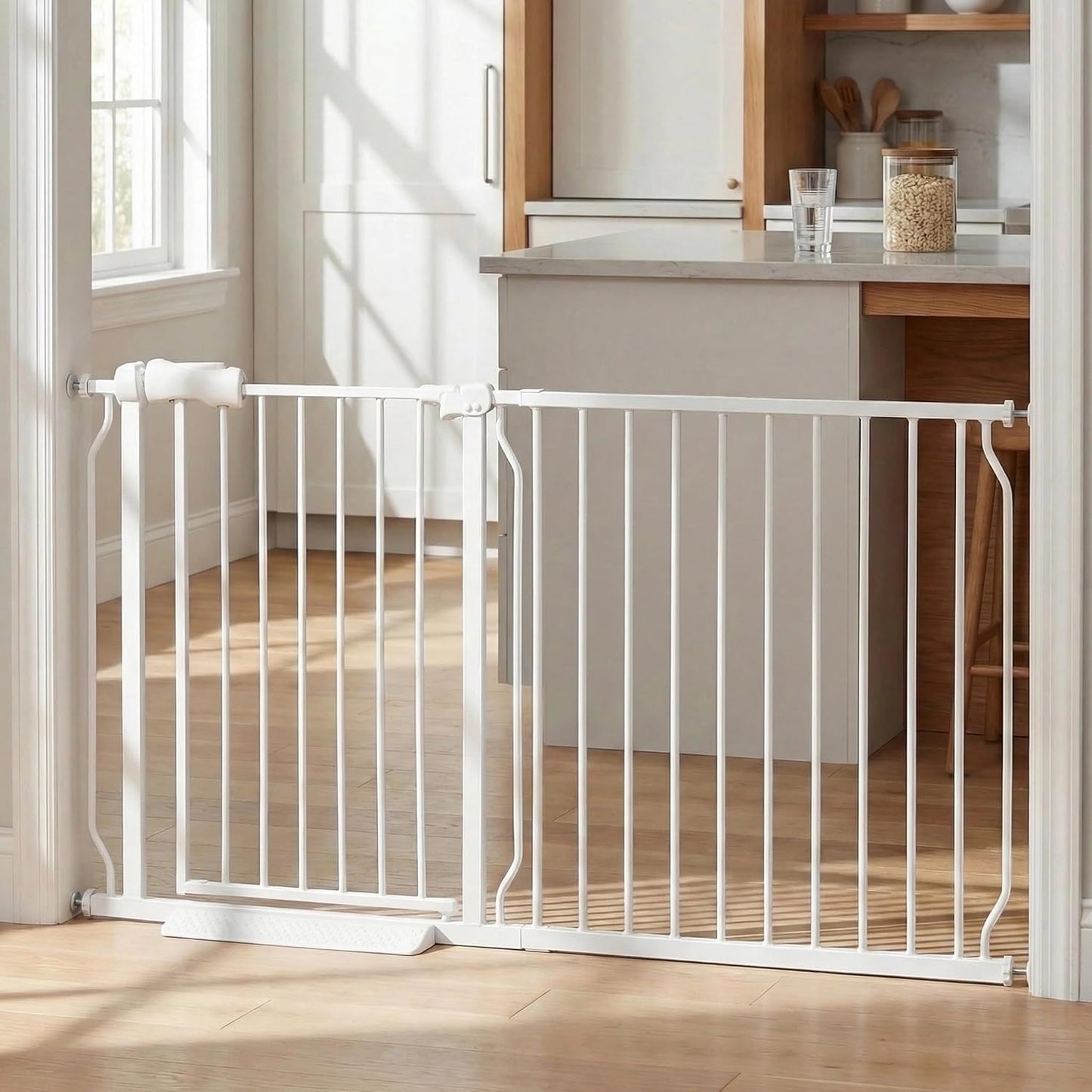 24-29 Inch Narrow Baby Gate, Pressure Mounted No Drilling Dog Gate for Stairs & Doorways, White Metal Safety Gate Indoor for Kids and Pets