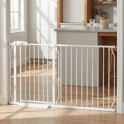 24-29 Inch Narrow Baby Gate, Pressure Mounted No Drilling Dog Gate for Stairs & Doorways, White Metal Safety Gate Indoor for Kids and Pets