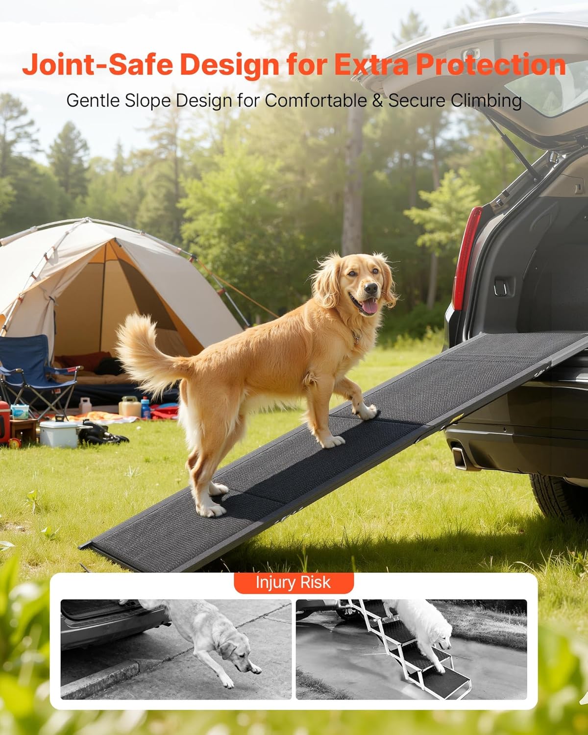 VEVOR Dog Ramp for Cars, 63" L x 17" W, Folding Pet Ramps for Medium & Large Dogs up to 250lbs, Pet Stair Ramp with Non-Slip Felt Rug Surface, Portable Outdoor Dog Car Ramps for SUV & Truck
