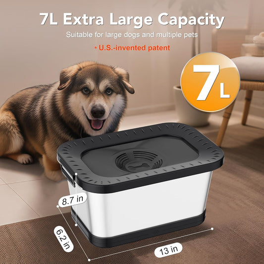 Decflow 10L Stainless Steel Dog Water Bowl, No Spill Anti-Splash Dog Bowls with XXL Silicone Mat, Spill-Proof Slow Feeder for Messy Drinkers, Heavy Duty Pet Bowls for Indoor/Outdoor Use Grey