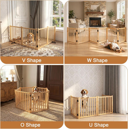 YOCAN Non-Painted Wood FreeStanding Pet Gate for Dogs,Wooden Dog Gates for Doorways, Stairs,The House, Dog Fences Indoor Puppy Gate-2 Panel H:23”