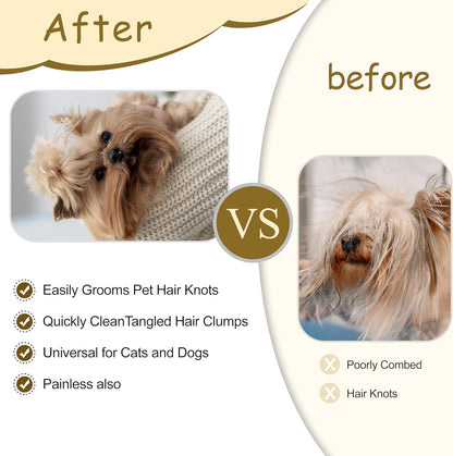 Double Row Undercoat Rake for Dogs & Cats - Wooden Handle Metal Dog Comb, Pet Grooming Dog Rake for Deshedding & Detangling