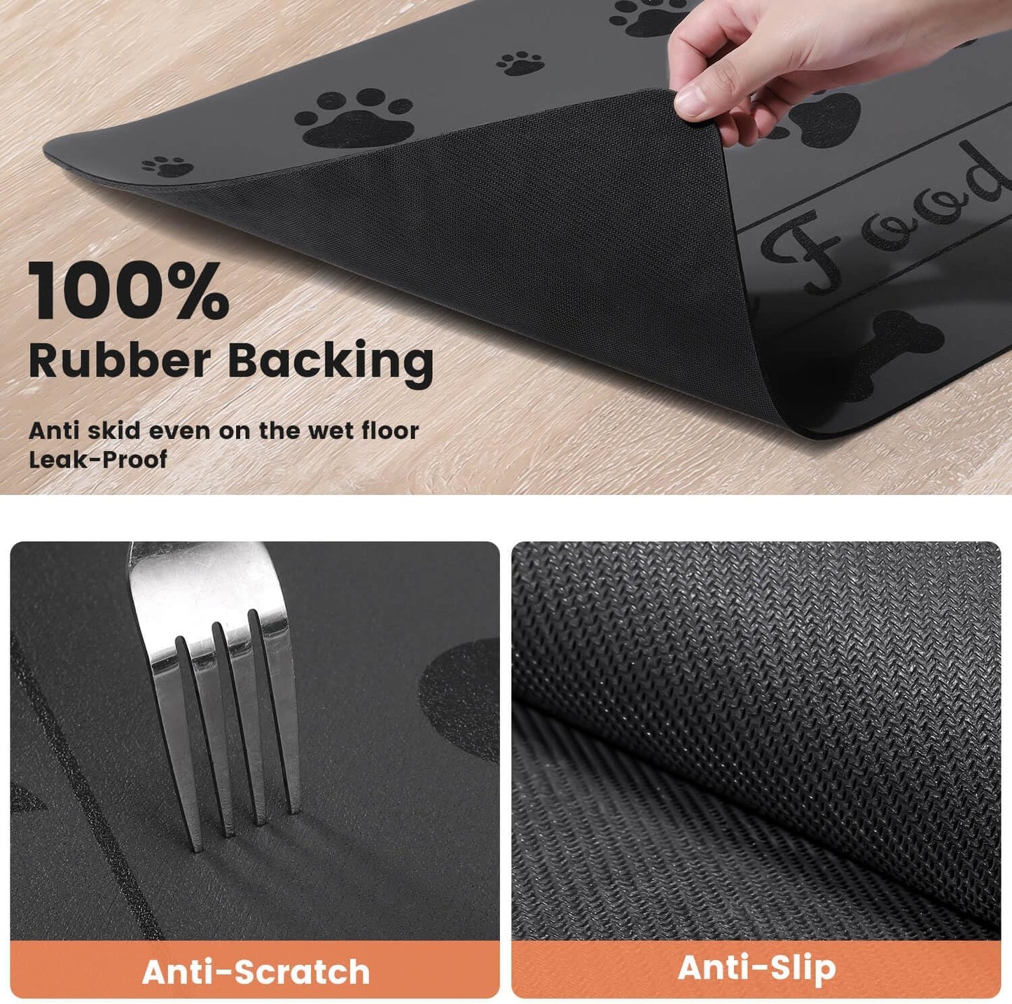 Pet Feeding Mat-Absorbent Pet Placemat for Food and Water Bowl, with Waterproof Rubber Backing, Quick Dry Water Dispenser Mat for Dog and Cat (20"x12", Striped Dark Gray)