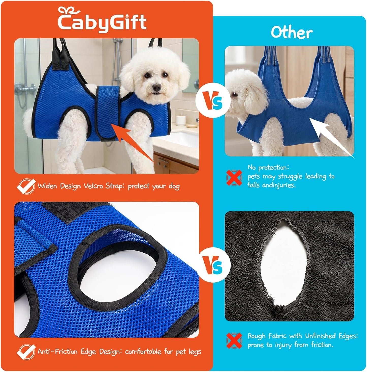 Dog Grooming Hammock Harness, Hanging Sling Restraint for Nail Clipping Small to Medium Dogs & Cats, with Nail Clipper and Comb Pet Grooming Hammock Kit-Large