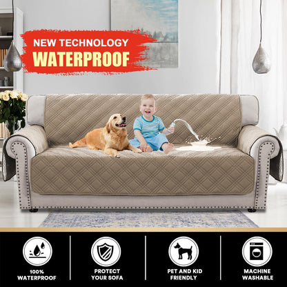 PrinceDeco 100% Waterproof Couch Cover for 3 Cushion Couch Sofa Pet Friendly Non-Slip Couch Cover for Dogs Washable Water Resistant Furniture Protector with Elastic Straps(Sofa 68", French Oak)