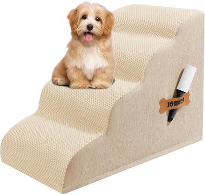 Romrol Dog Stairs Ramp for High Beds Couches, High Density Foam Pet Steps with Durable Non-Slip Waterproof Fabric Cover, Dog Stairs for Small Dogs or Cats or Pets, 5-Step, 22 Inch, Grey