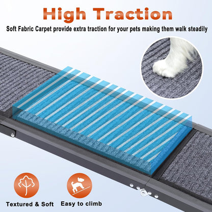 63" Long Dog Ramp for Car, Foldable Dog Ramps for Large Pet, Portable Dogs Ramp for Truck, 17" Wide Pet Car with Non-Slip Rug Surface, Pet Ramp for Large Dogs Up to 200LBS for Car, SUV & Truck-L