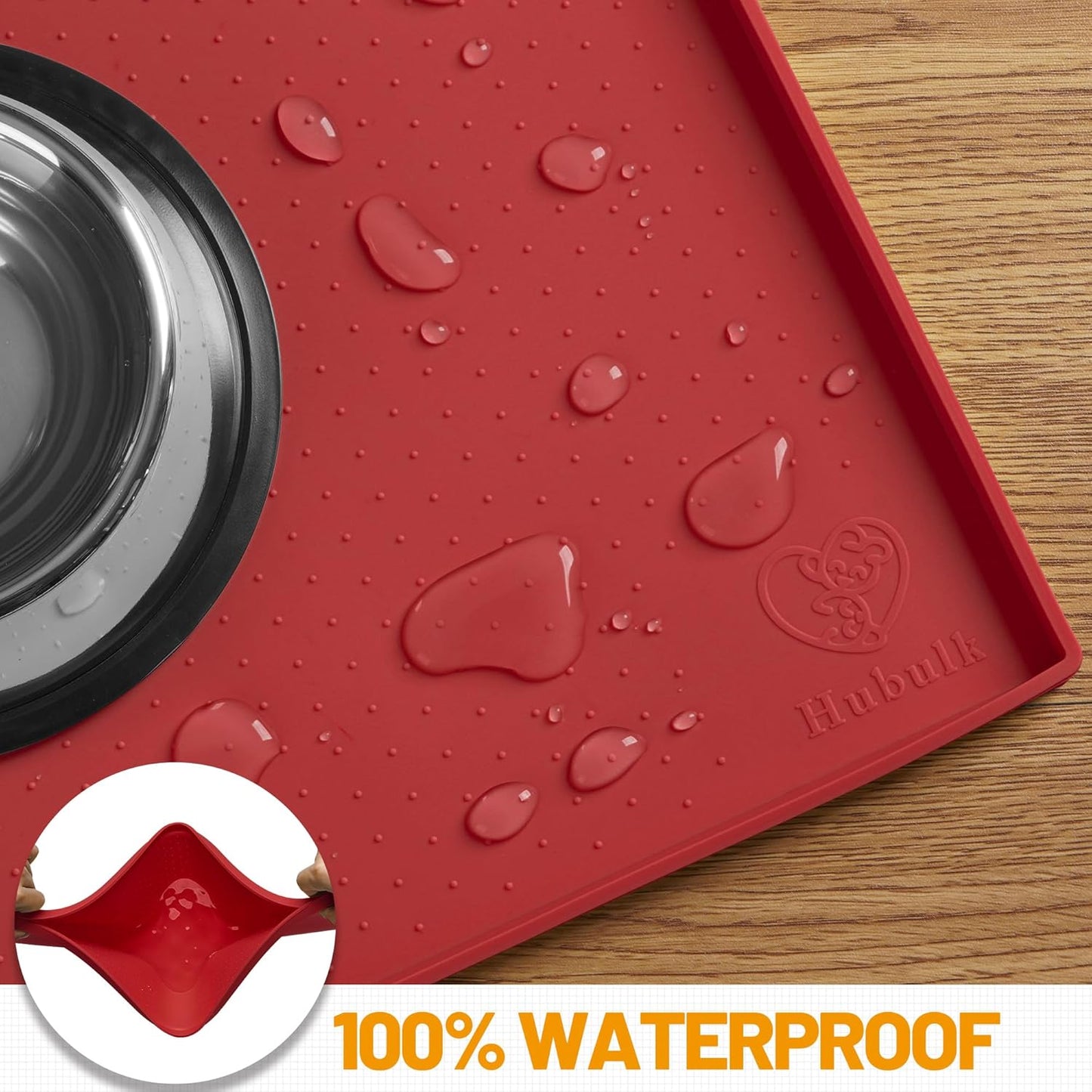 Hubulk Dog Feeding Mat,100% Waterproof Food Grade Silicone Pet Food and Water Bowl Placemat,Dishwasher, High Raised Edge to Prevent Spills,Nonslip Tray to Stop Messes on Floor (19"x12"x0.5", Grey)