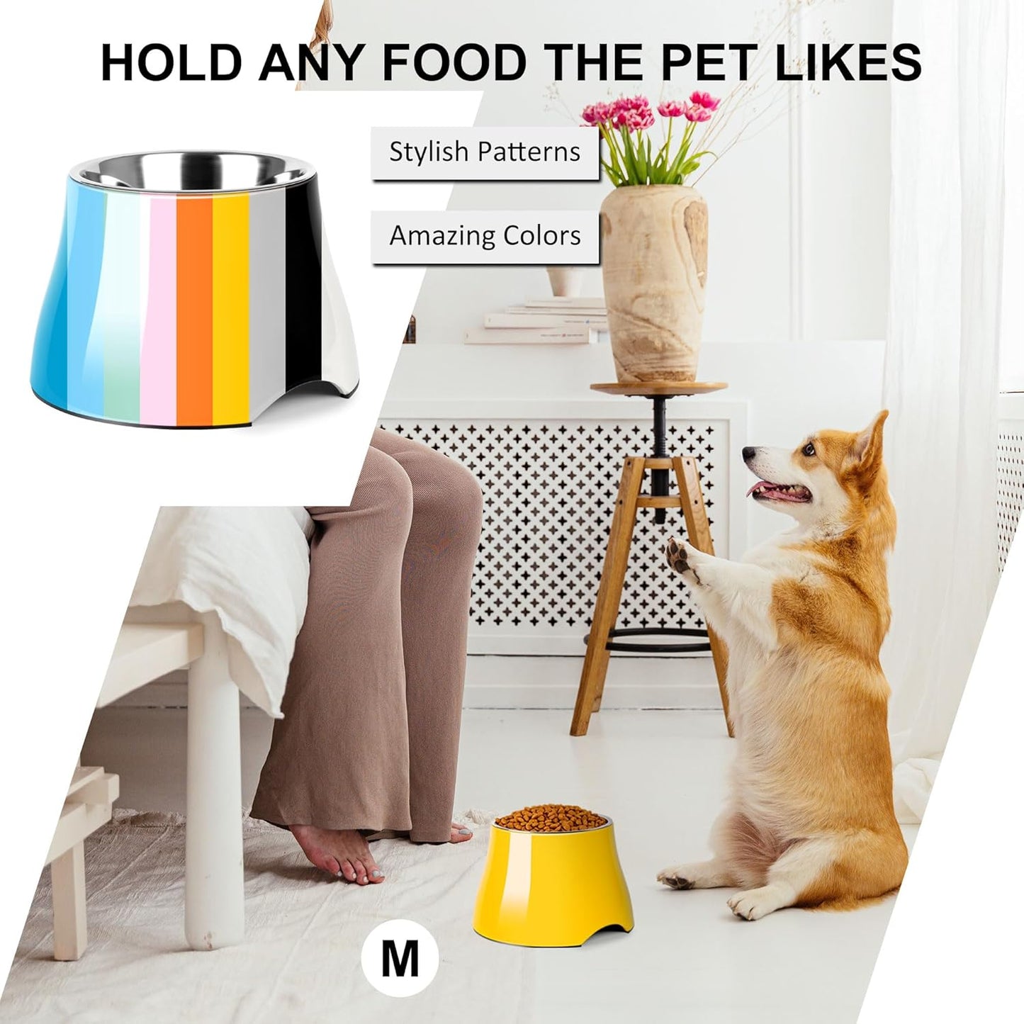 Dog Bowls,Cone Friendly Non Slip Single Dog Bowl with Stainless Steel Inner, Raised Bowls for Small Dogs Spaniel Dogs Long Ear, High Capacity, M/2 Cup Pink