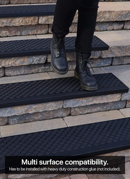 FINEHOUS Rubber Stair Treads Non-Slip Outdoor 48”x10” (4-Pack) – Anti-Slip Step Mat with Nosing