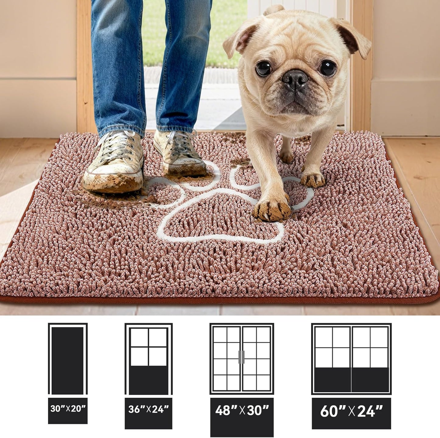 Bcoimo Super Absorbent Dog Door Mat, 30"*20" Anti Slip Mat for Muddy Paws, Pet Rugs for Dirty Paws Washable that Absorbs Moisture and Dirt, for Dog Cage and Pet Resting Carpet