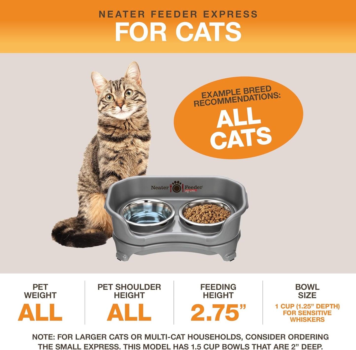 Neater Feeder Express Mess Proof Dog Bowls Elevated for Small Breeds under 15 Lb, Made in USA, No Spill Raised Dog Food Bowl Stand, Stainless Steel Food and Water Bowl Set, Feeding Station, Cappuccino