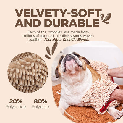Soggy Doggy Super Shammy Dog Towel – Absorbent Microfiber Chenille Pet Towel for Drying Wet Dogs, Paws, Quick Dry Dog Shammy with Hand Pockets, Machine Washable – Chocolate/Oatmeal Trim, 31” x 14”
