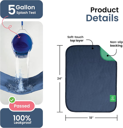 IMPROVIA® Washable Underpads, 34" x 36" (Pack of 4) - Heavy Absorbency Reusable Bedwetting Incontinence Pads for Kids, Adults, Elderly, and Pets - Waterproof Protective Pad for Bed, Couch, Sofa, Floor