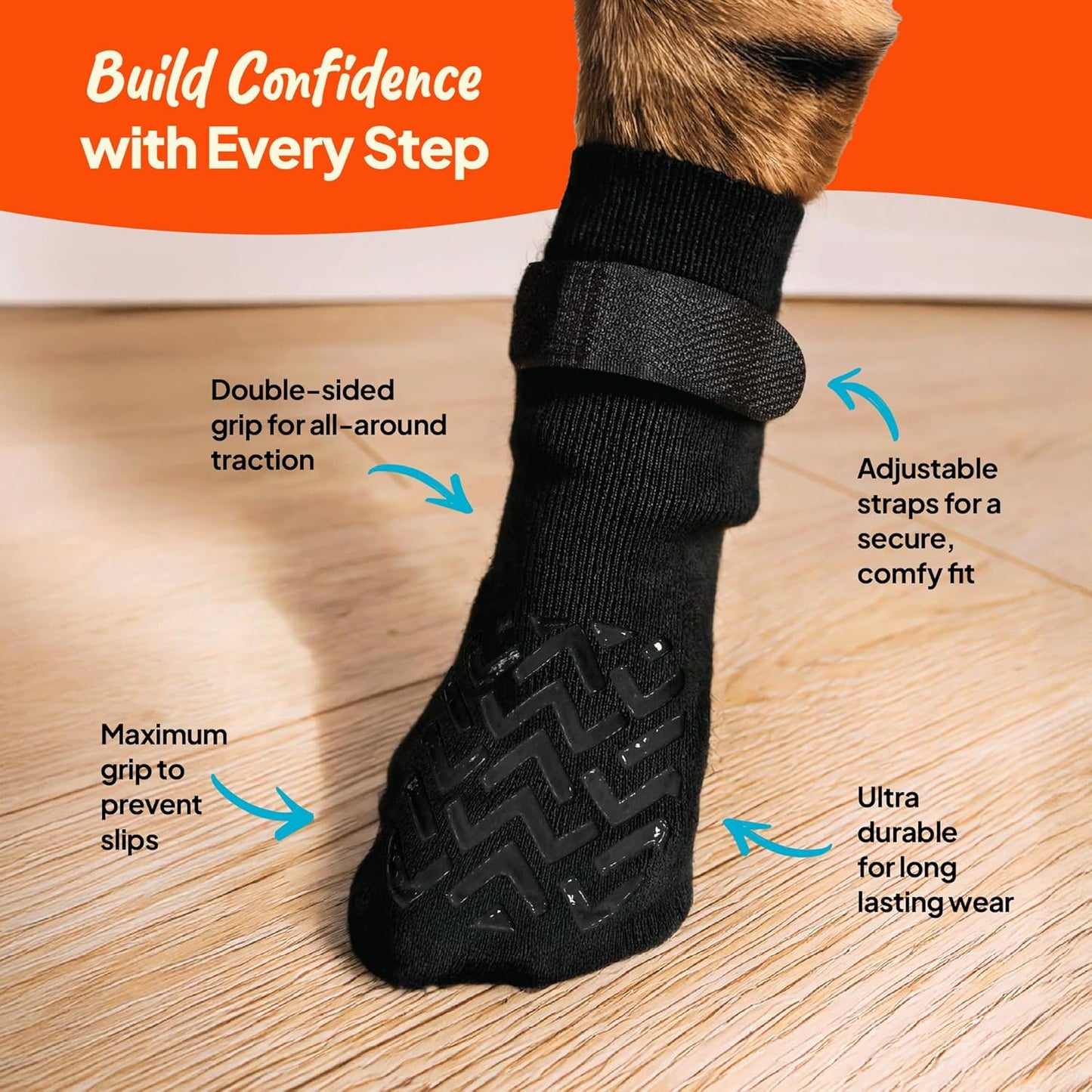 Anti-Slip Socks for Dogs - Breathable & Washable Non Slip Grippy Socks, Rubberized Paw & Adjustable Strap, Secure Fit to Prevent Slipping, Paw Protection for Senior Dogs, 4 Pack (Size XL)