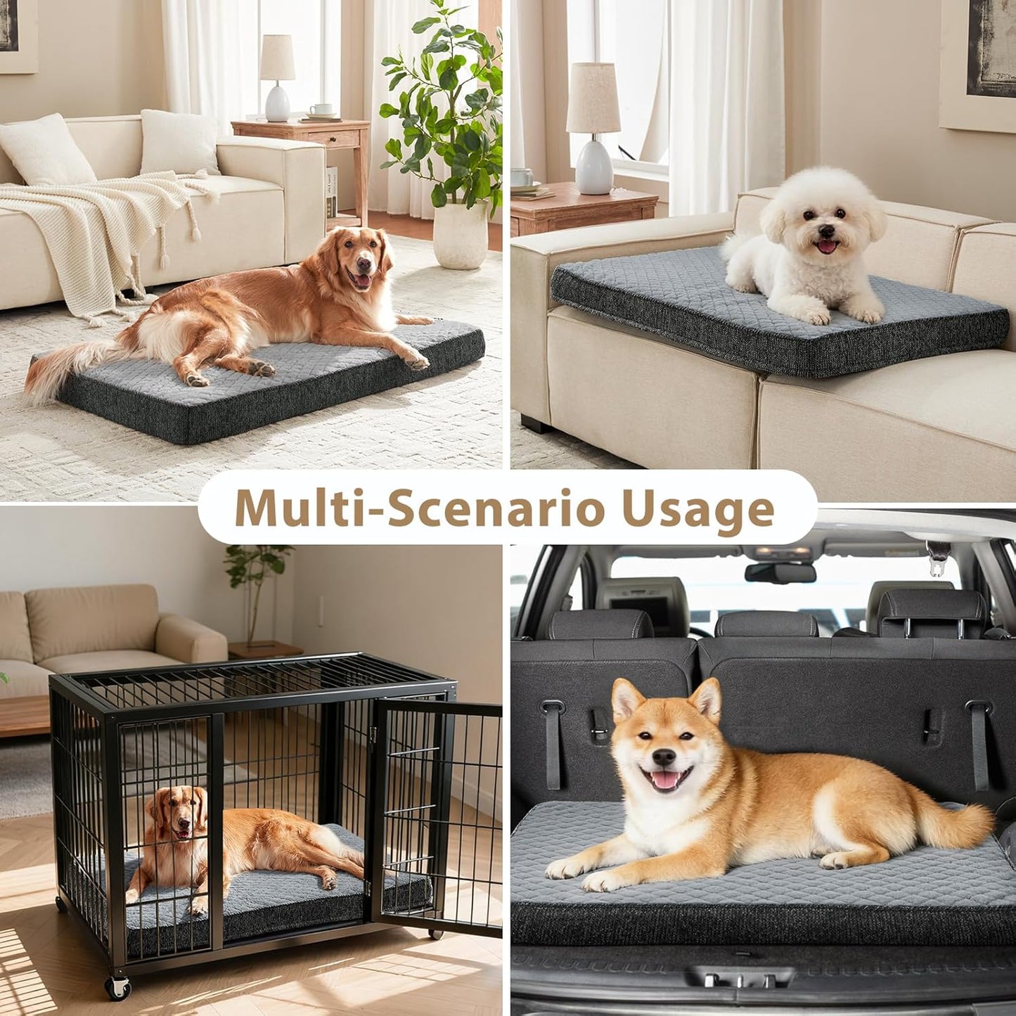 JOEJOY XL Dog Beds Large Sized Dog, Orthopedic Big Dogs Crate Bed with Washable Removable Cover, Extra Thick Egg-Crate Memory Foam Pet Beds up to 80 lbs, Grey, 41"x27"