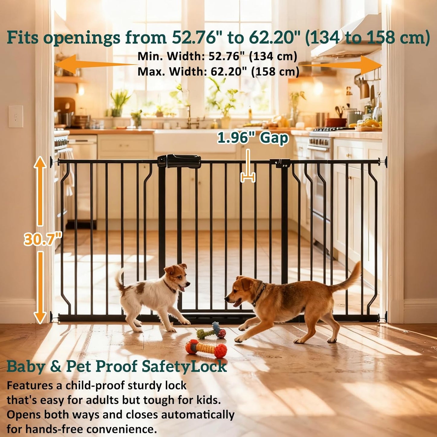 Extra Wide Baby Gates for Doorways 71.65"-85.82" Extra Wide Baby Gate Dog gate Pressure Mounted No Drilling with Walk-Through, Auto-Close & Dual-Direction Swing for Large Wide Opening Black