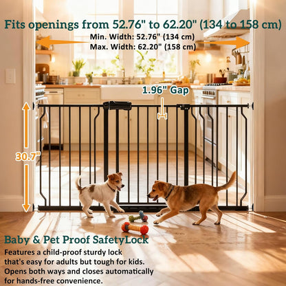 Extra Wide Baby Gates for Doorways 71.65"-85.82" Extra Wide Baby Gate Dog gate Pressure Mounted No Drilling with Walk-Through, Auto-Close & Dual-Direction Swing for Large Wide Opening Black