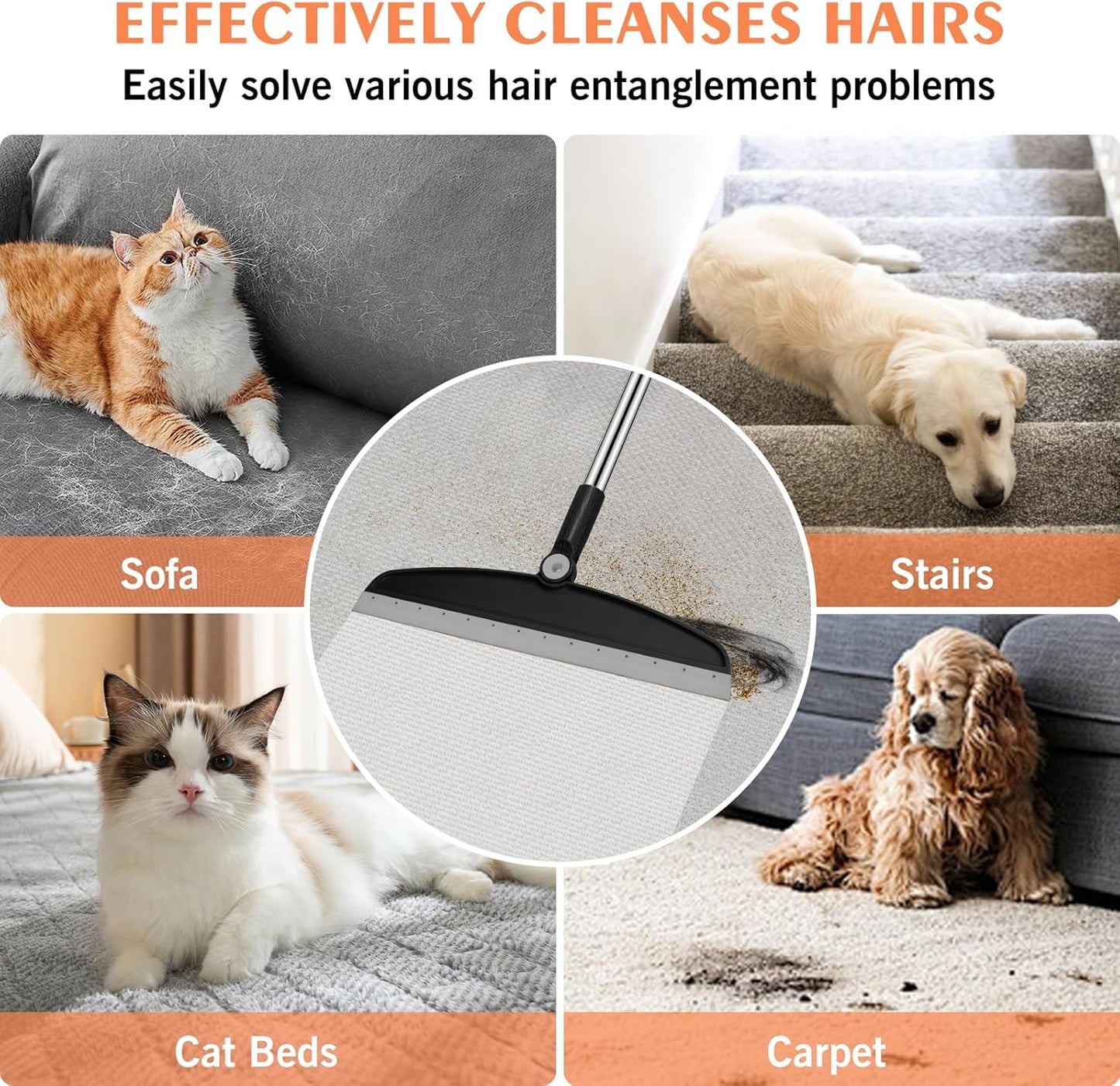 Multifunction Silicone Broom, 54 Inch Long Handle Silicone Floor Squeegee Broom, Sweep and Scrape 2 in 1 Household Cleaning Rubber Broom for Floor, Bathrooms, Kitchens, Showers, Tile, Pet Hair, Glass