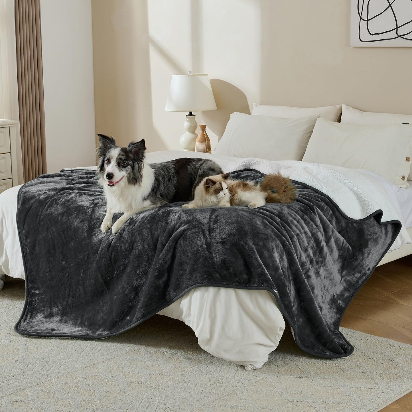 Waterproof Blanket for Bed Couch Sofa, Soft Liquid Pee Proof Pet Blanket for Dog Puppy Cat, Reversible Sherpa Fleece Furniture Protector (Dark Purple, 50x60 inches)