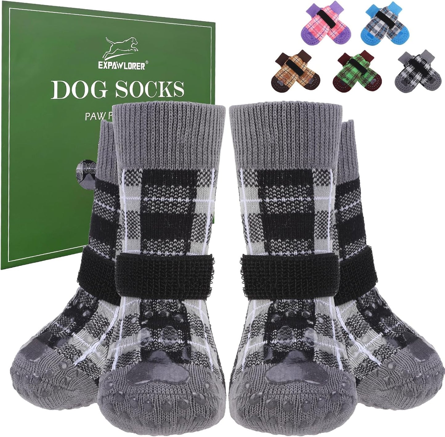 EXPAWLORER Dog Socks for Hardwood Floors, Dog Booties for Winter, Dog Boots & Paw Protectors Pavement to Prevent Licking, Anti Slip Dogs Shoes for Small Medium Large Senior Dogs,Khaki L