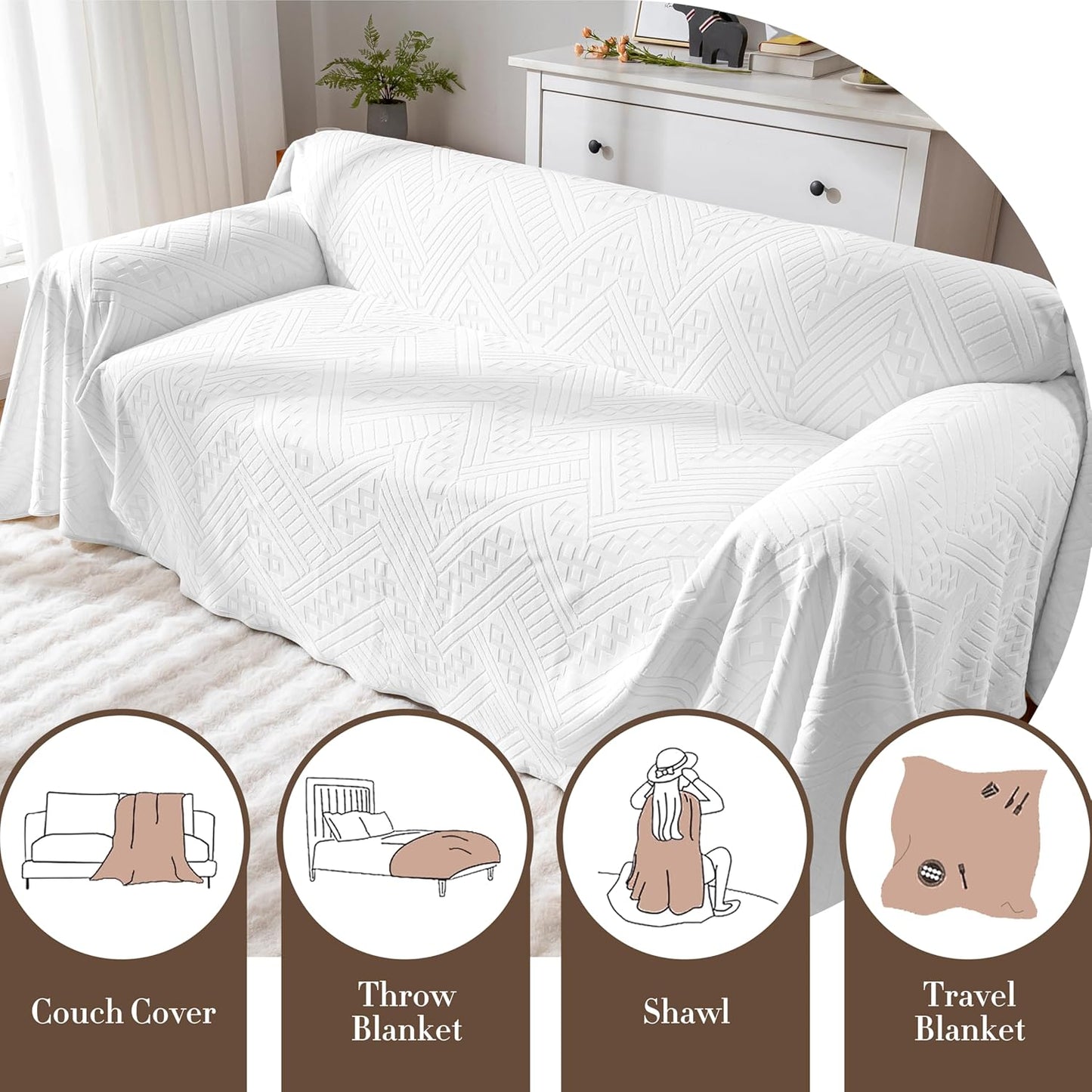 Waterproof Couch Cover, Reversible, Pet-Friendly, Washable and Anti-Slip Couch Covers for Sofa Protection with 3 Cushions, Sofa Slipcovers for Dogs and Cats (71×118in/Brown)