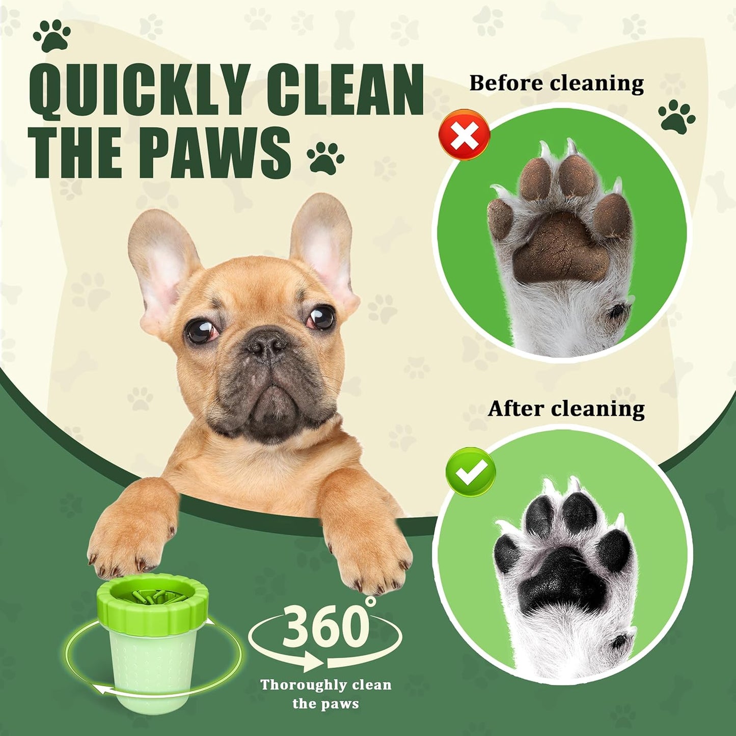Dog Paw Cleaner Cup, Soft Silicone, Portable, Easy to Clean, Removes Mud and Dirt, Grooming Accessory for Home, Travel – Green, M