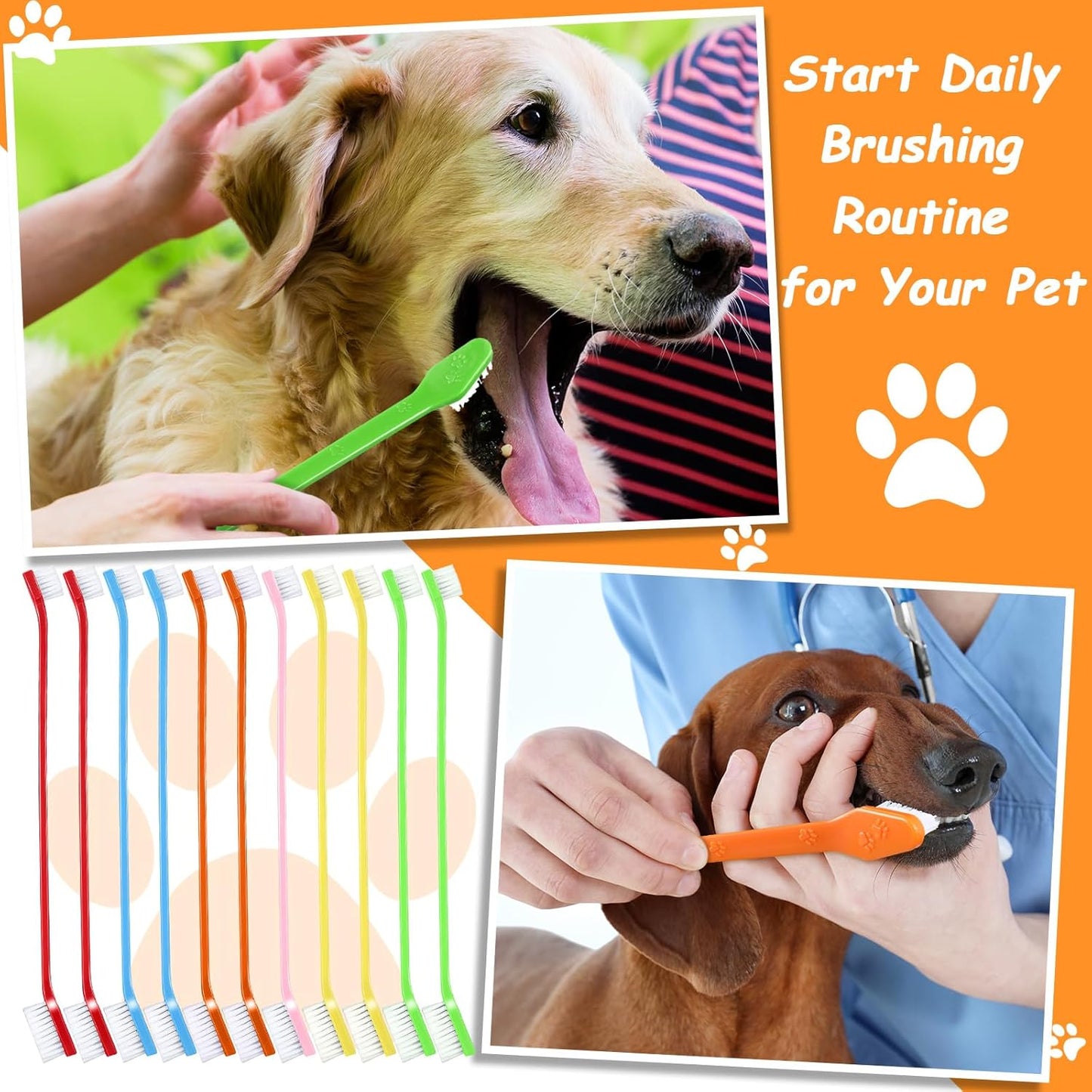 Honeydak Dog Toothbrush Bulk Dual Headed Dental Brushes Dogs Tooth Brushing Kit Long Handle Pet Tooth Brush for Puppy Large Small Cats and Most Pets Teeth Cleaning Dental Supplies(70 Pcs,Colorful)