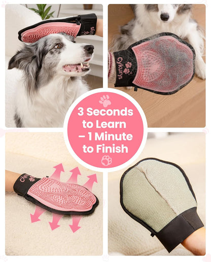 Pet Hair Removal Glove for Dogs & Cats, 2-in-1 Double-Sided Pet Grooming Tool, Electrostatic Pet Hair Remover Glove for Clothes & Furniture + Silicone Brush for Deshedding Pets