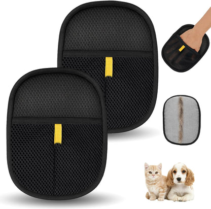 2 Pcs Pet Hair Removal Gloves,Electrostatic Pet Hair Remover,Reusable Cat & Dog Hair Remover for Couch,Furniture,Bed (Black)