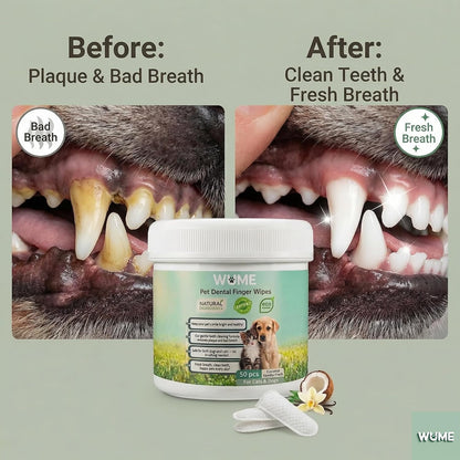 WUME Pet Dental Finger Wipes for Dogs & Cats Vet-Inspired Teeth Cleaning Wipes, Toothbrush Alternative, Gentle, Alcohol-Free, Disposable, 50 Counts