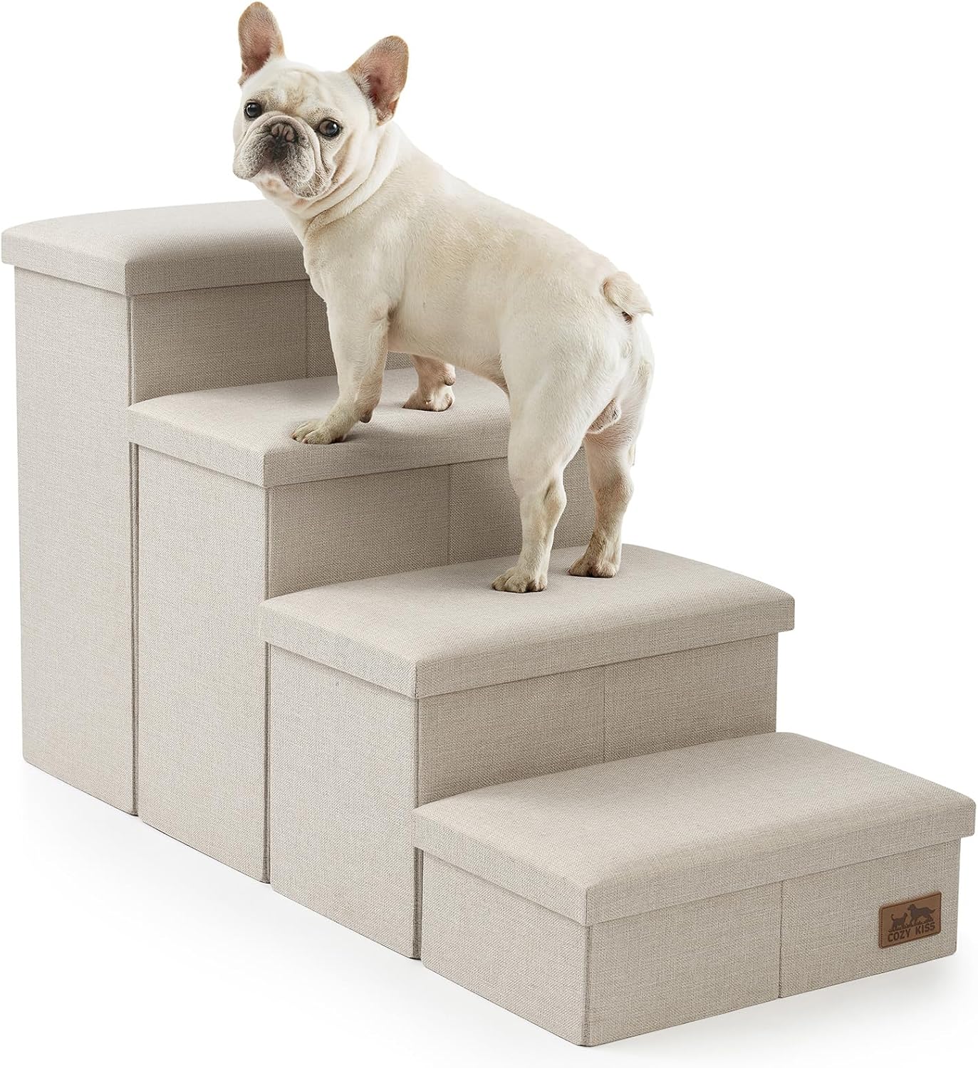 Dog Stairs with Storage, 4-Step Wider Sturdy Dog Steps for Small/Medium/Large Dogs and Older Cats, Folding Doggie Ramp for Bed/Couch/Car Hold Up to 180 lbs (22" H, Brown)
