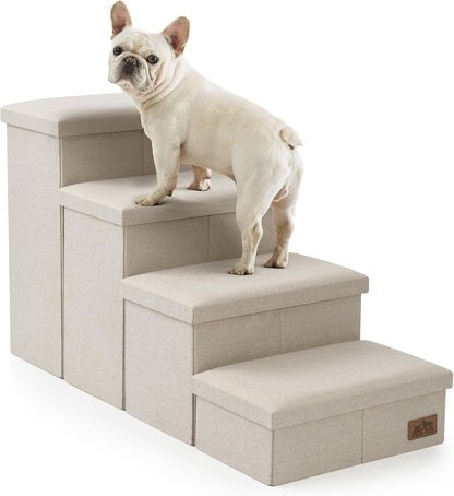 Dog Stairs with Storage, 4-Step Wider Sturdy Dog Steps for Small/Medium/Large Dogs and Older Cats, Folding Doggie Ramp for Bed/Couch/Car Hold Up to 180 lbs (22" H, Brown)