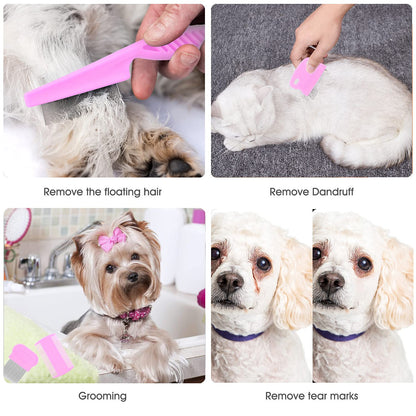 Cat & Dog Grooming Set - Fine Tooth Comb for Removing Dandruff Flakes & Hair (Blue)