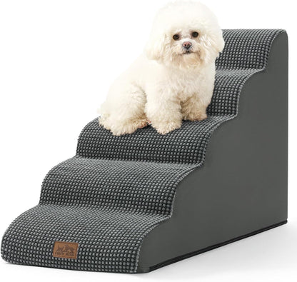 COZY KISS Dog Stairs for Small Dogs 15.7" H, Curved Dog Step for Puppy, Older Cat, Medium Pet Ramp for Sofa, Couch or Chair, Ladder with High Density Foam, 3 Step, 15.7x22.4x15.7 inch, Beige