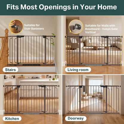 Cumbor 36.6-64" Extra Wide Baby Gate for Stairs, Dog Gates for Doorways, Auto-Close Pet Gate Indoor, Pressure Mounted Walk Through Safety Child Gate for Kids Toddler, Tall Pet Puppy Fence Gate, Brown