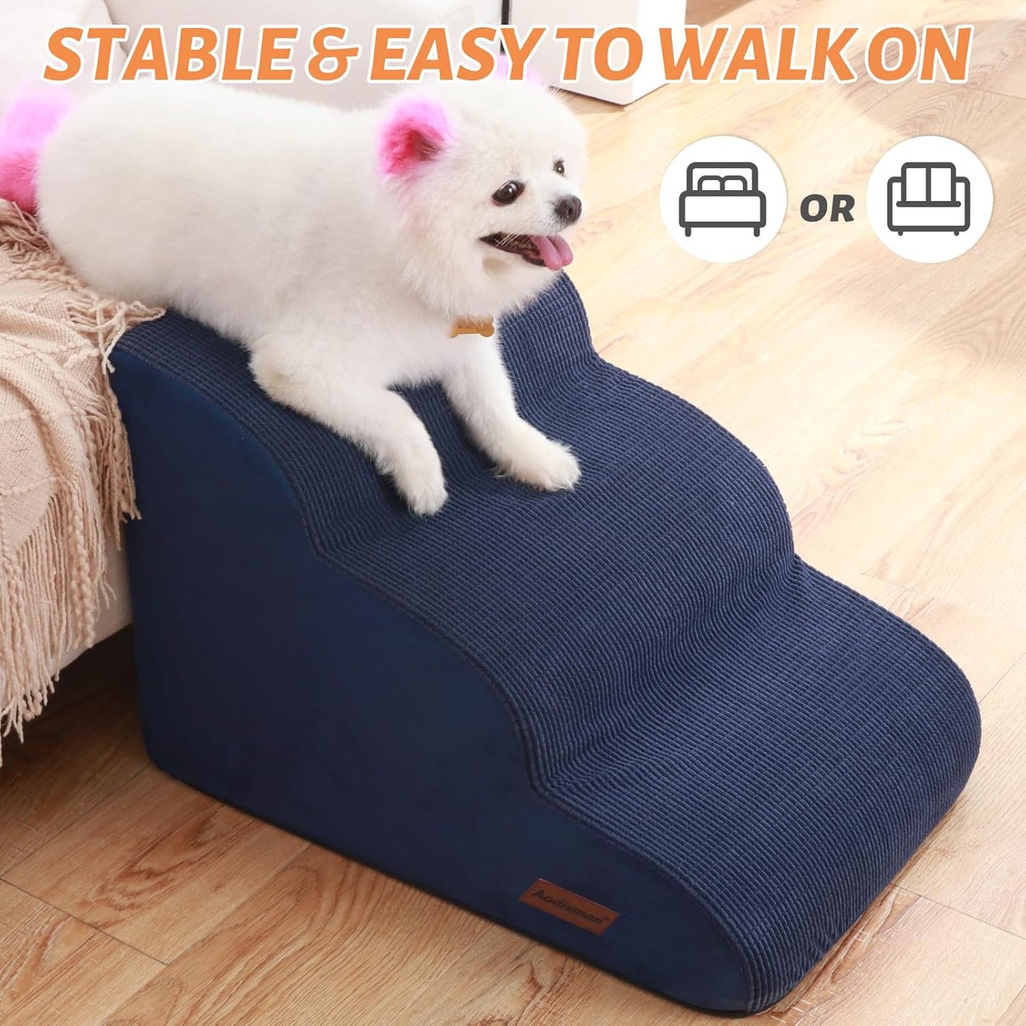 Aodisman 3-Step Dog Ramp and Stairs for Sofa and Chair - Non-Slip Sturdy Pet Steps for Small Dogs and Cats,15.7" H,Grey